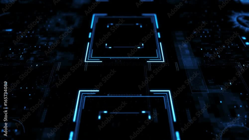 Poster abstract 3d render of moving animated interface. hud design. ui/ux concept loopablge background with