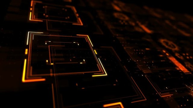 Abstract 3d render of moving animated interface. HUD design. UI/UX concept loopablge background with depth of field.