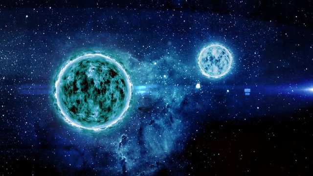 Blazing planet and Moon Moving Digital simulation showing a closeup of the approaching moving towards the blazing Planet.

