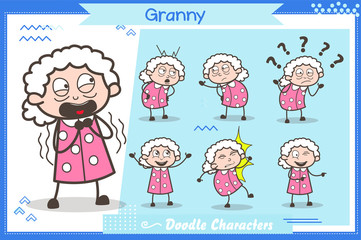 Set of Comic Character Granny Expressions Vector Illustrations