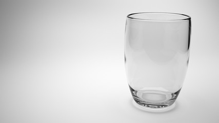 3d render of empty water glass on right in monochrome