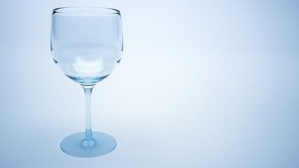 3d render of empty wine glass on left with blue light