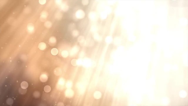 Lights Golden Bokeh With Spotlights and Rays Lens Flares Abstract Motion Background .
