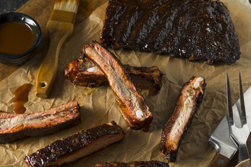Homemade Smoked Barbecue St. Louis Style Pork Ribs