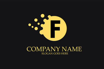 Obraz premium F Letter Logo Design with Yellow Dots