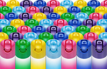 Aerosol spray cans of various colors