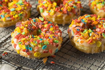 Homemade Gourmet Donuts with Cereal on Top