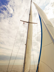 Detailed closeup of sail on sailboat
