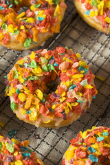 Homemade Gourmet Donuts with Cereal on Top
