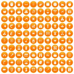 100 autumn holidays icons set orange