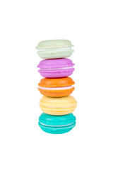group of colorful macaroons cakes isolated on white background