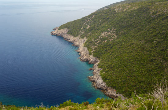top view of the Mediterranean coast. Mediterranean Sea and cliffs