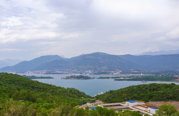 panoramic view of kotor bay montenegro. adriatic fjord in cloudy weather