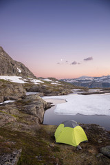 Camping at an iced lake in the mountains, Norway