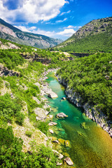 Fototapeta na wymiar top view of mountain river and canyon. the Tara river canyon, Durmitor national Park, Montenegro