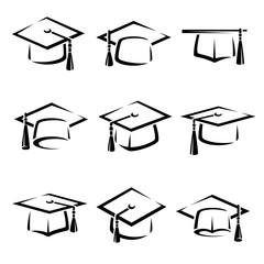 Graduation cap set. Vector