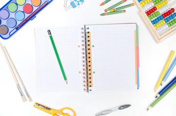 School supplies on white background