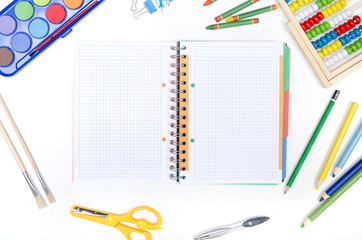 School supplies on white background