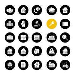 Real estate market glyph icons set
