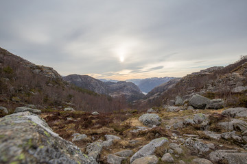 View from the mointains on the way to the Pulpit rock (Preikestolen)