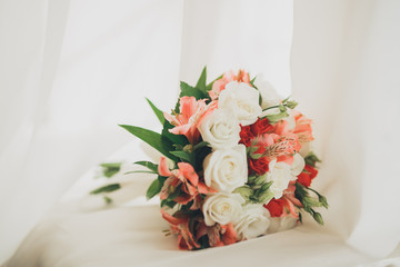 Wonderful luxury wedding bouquet of different flowers