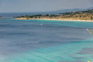 Panoramic view of Agios Ioannis Beach at Sithonia peninsula, Chalkidiki, Central Macedonia, Greece