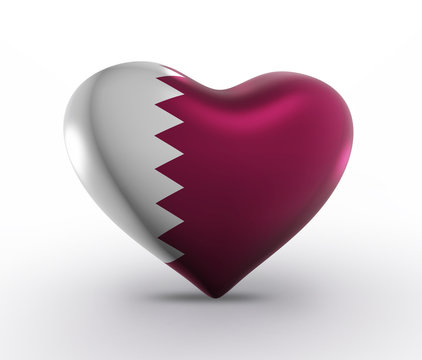 Qatar Flag, Qatari Color, Love, Heart (3D Render)