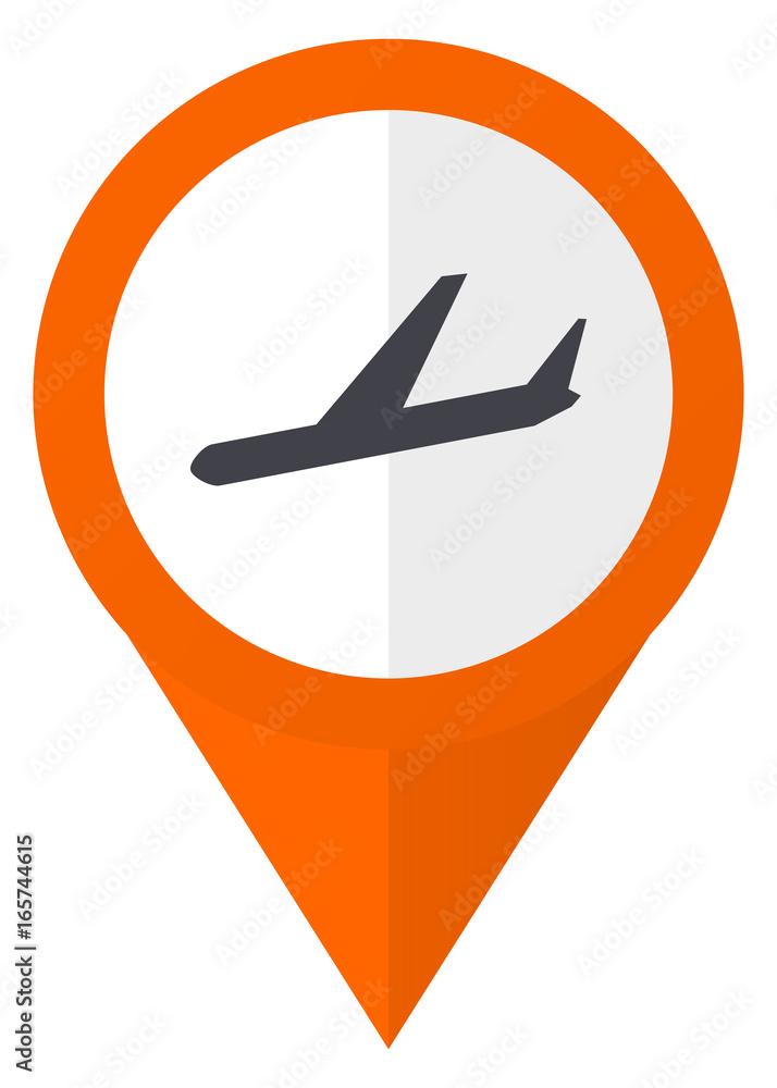 Poster arrivals orange pointer vector icon in eps 10 isolated on white background.