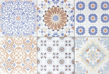Beautiful old ceramic tile patterns in the park public.