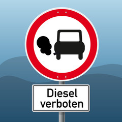 Schild mit Piktogramm Auto und Abgas Dieselverbot