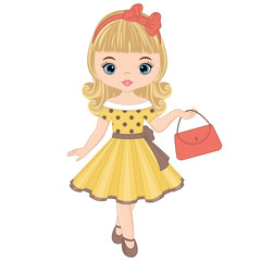 Vector Cute Little Girl in Retro Style