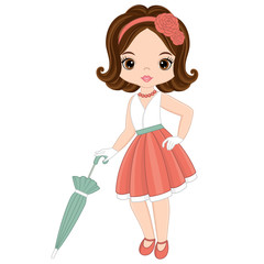 Vector Cute Little Girl in Retro Style