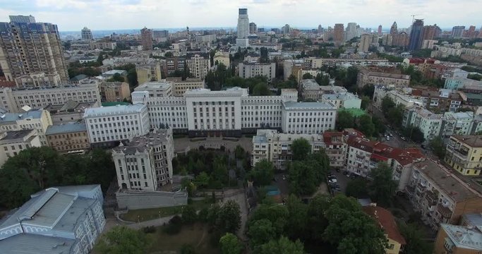 Presidential administration House with Chimeras and Ivan Franko Theater urban view sights of Kyiv in Ukraine