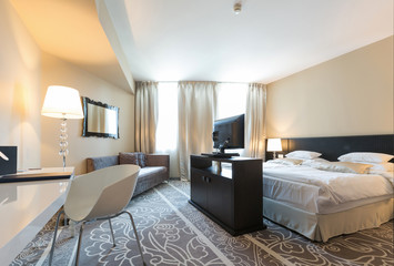 Interior of a luxury hotel bedroom