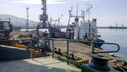 Berth in the port. Industrial cargo port