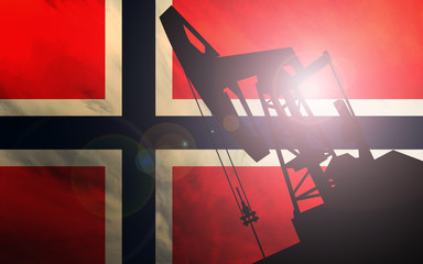 Shadow of oil pump on Norway flag background