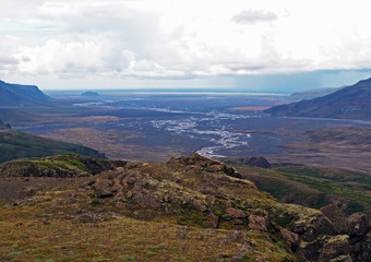 godaland and thorsmork national park in iceland  - colourful view on river bed Krossa