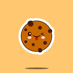 Chocolate Cookie smile cartoon face food kawaii. Flat design Vector Illustration