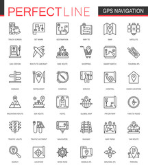 Navigation thin line web icons set. GPS location map outline stroke icons design.