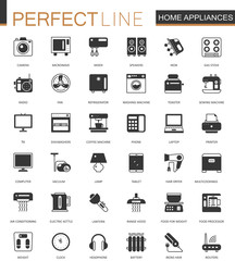 Black classic home appliances household web icons set.