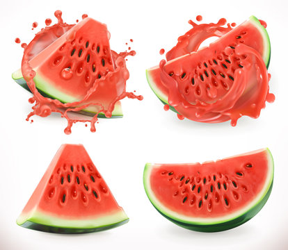 Watermelon juice. Fresh fruit, 3d vector icon