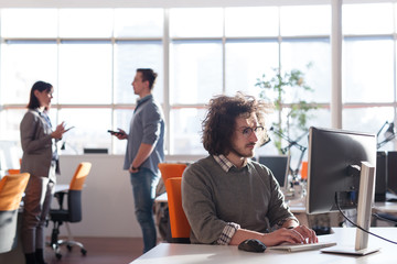 businessman working using a computer in startup office