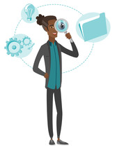 Young african-american man with magnifying glass.