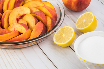 Ingredients for peach cobbler.