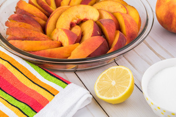 Ingredients for peach cobbler.