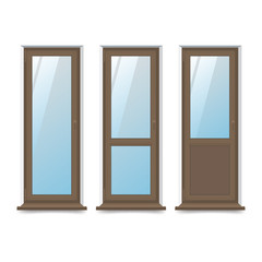 Vector illustration of set of balcony doors on white background