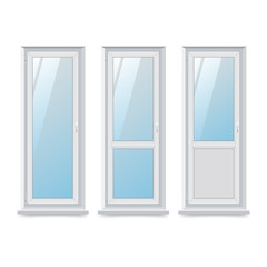 Vector illustration of set of balcony doors on white background