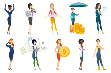 Business woman, stewardess, doctor profession set.