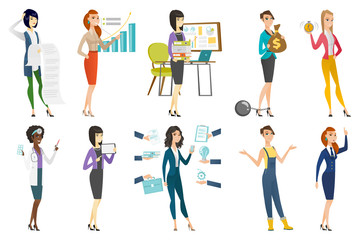 Business woman, stewardess, doctor profession set.