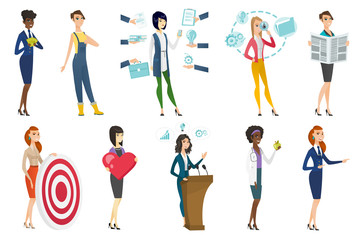 Business woman, stewardess, doctor profession set.